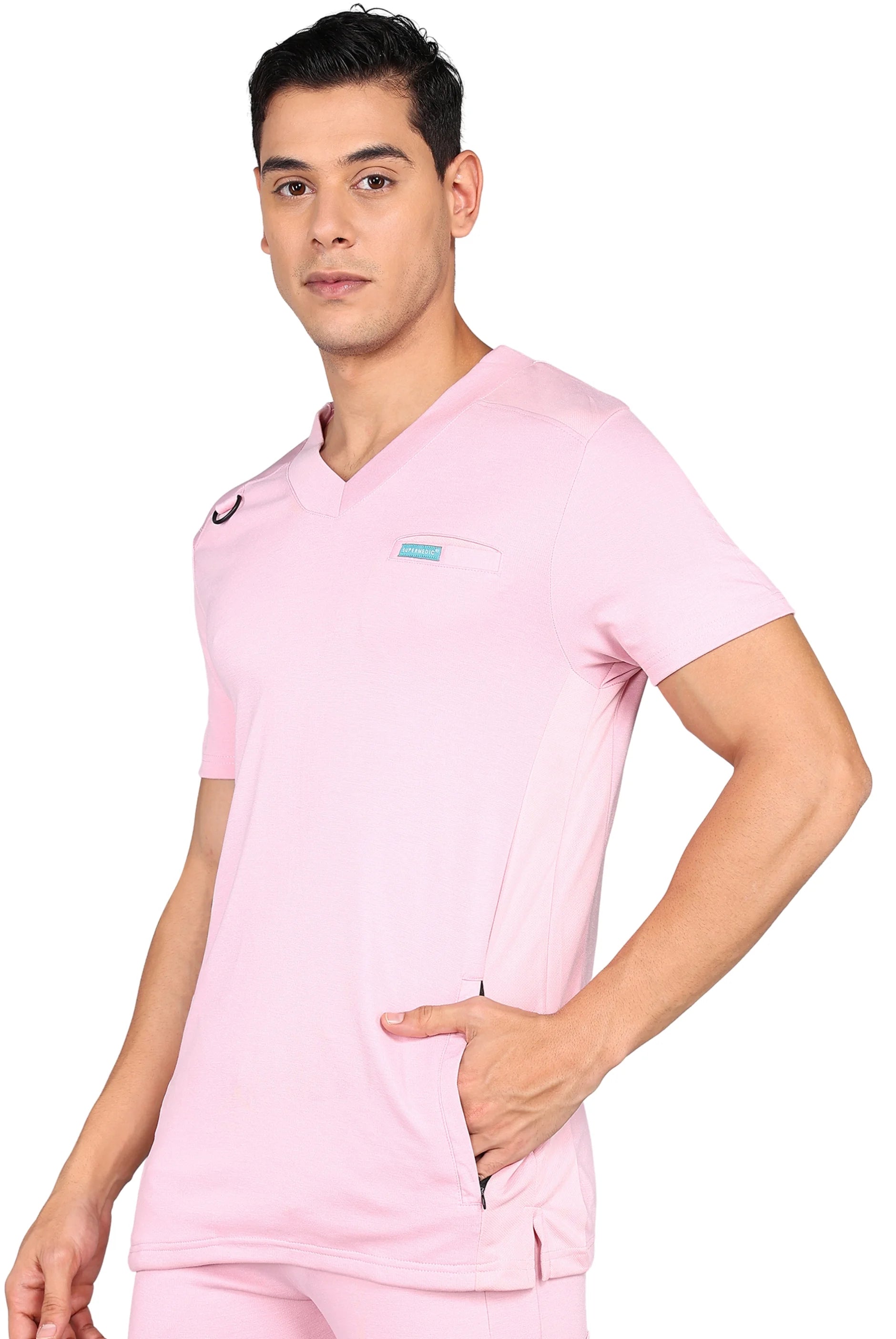 Men’s Pink Scrub Set - Comfortable Stretch Top & Relaxed Pants
