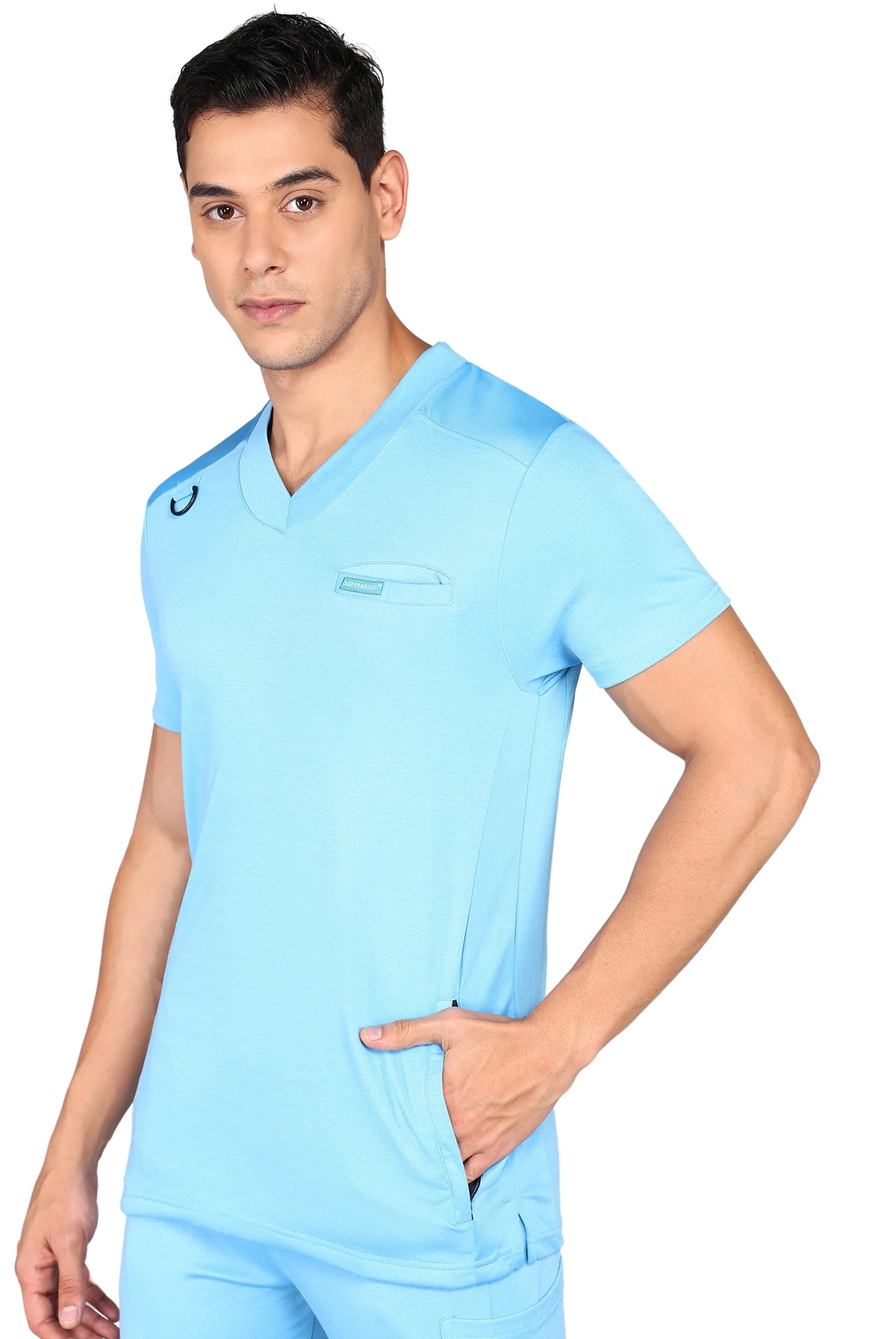 Men’s Sky Blue Scrub Set - Comfortable Stretch Top & Relaxed Pants