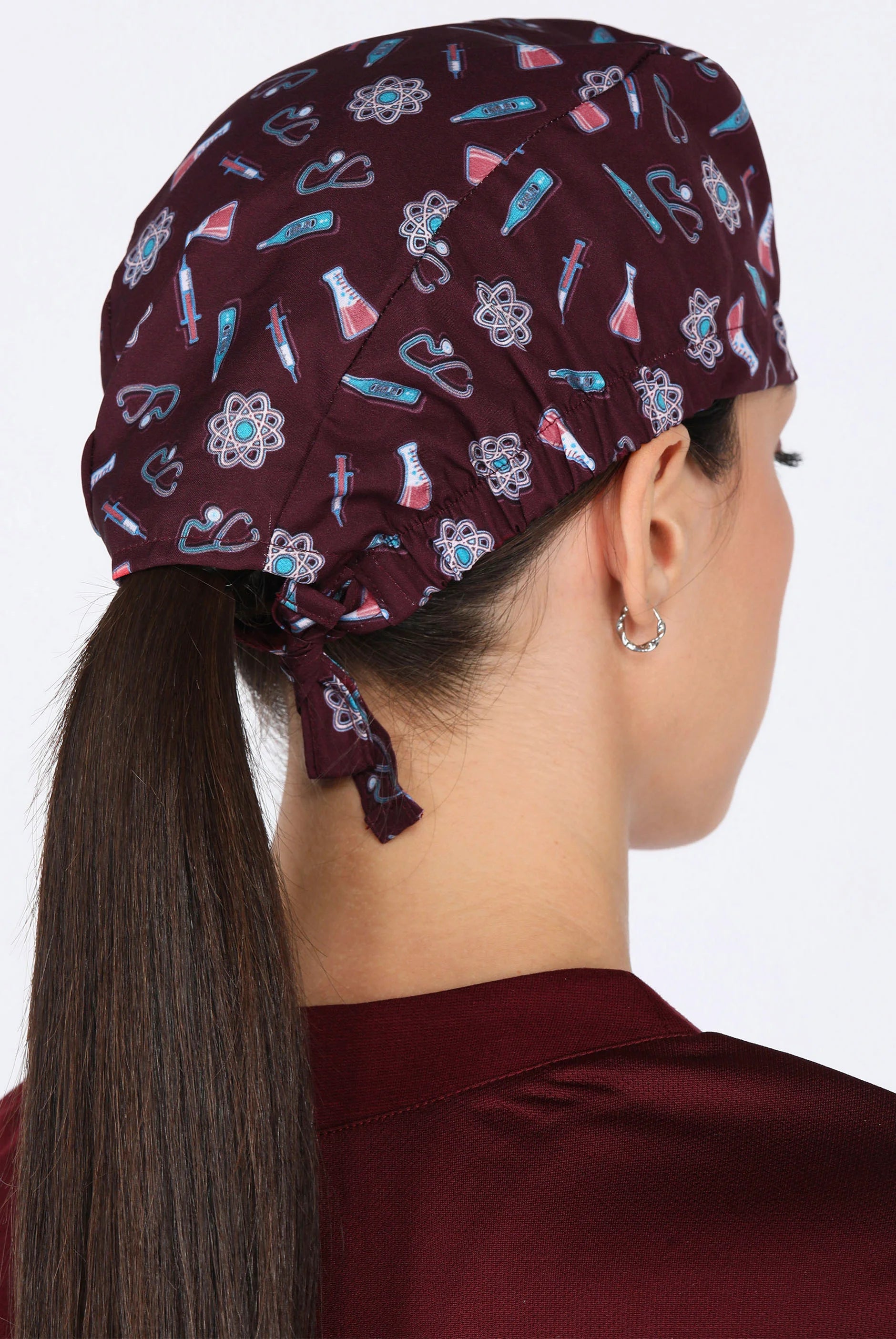 Maroon Scrub Printed Cap for Women