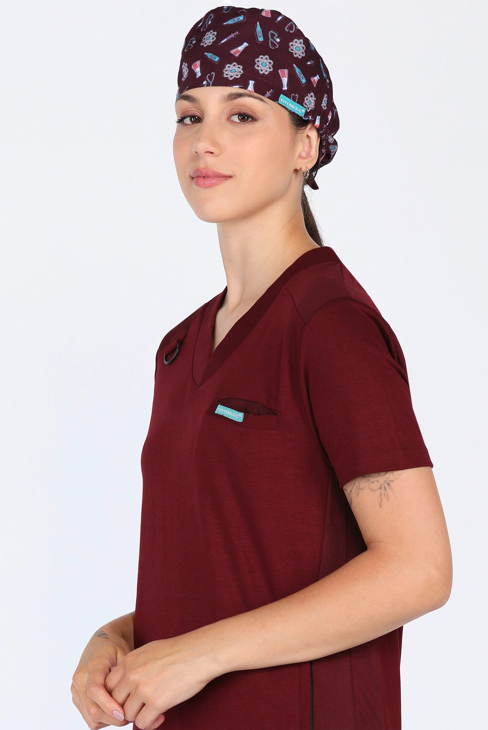Maroon Scrub Printed Cap For Women