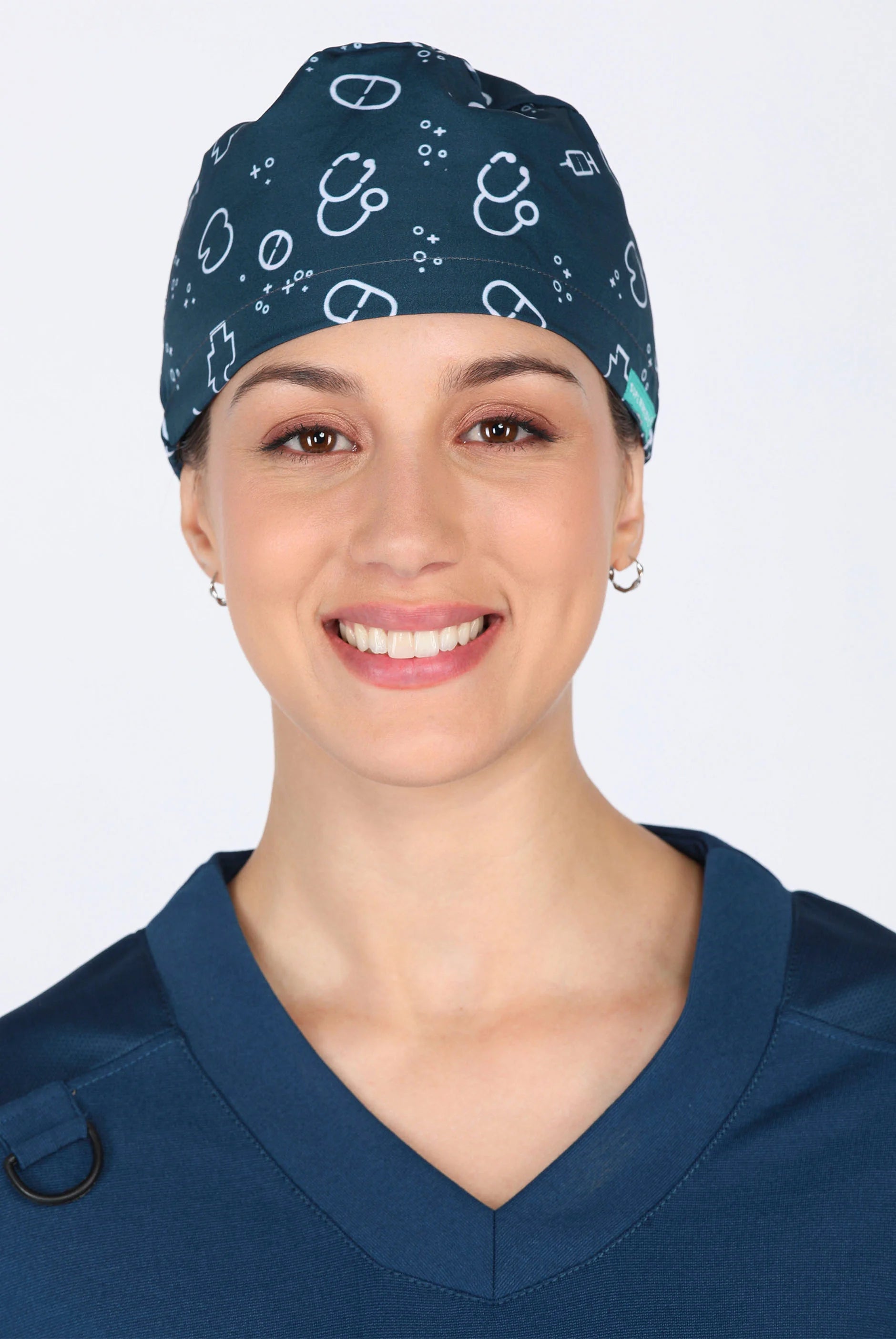 Teal Navy Scrub Printed Cap for Women