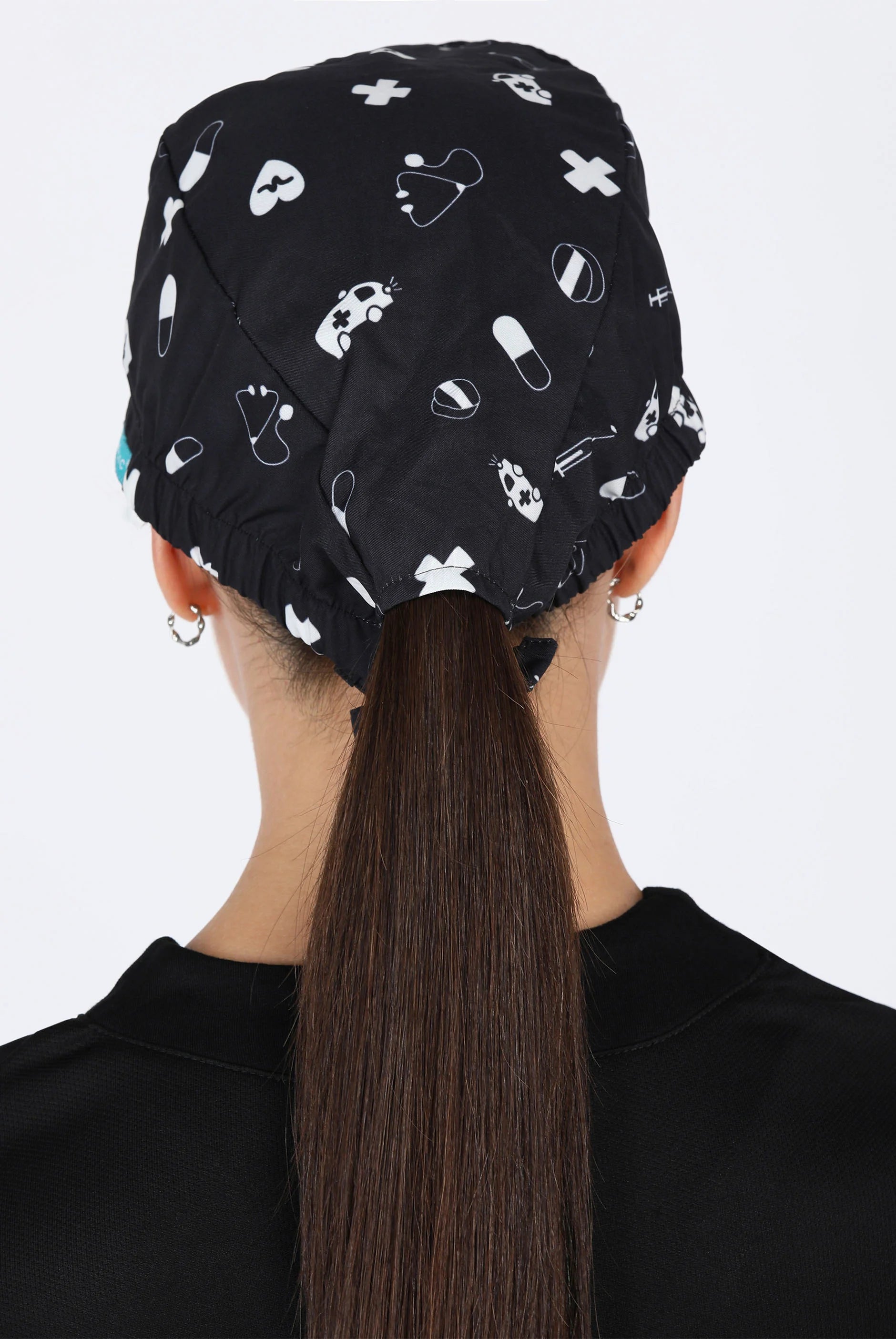 Black Scrub Printed Cap for Women