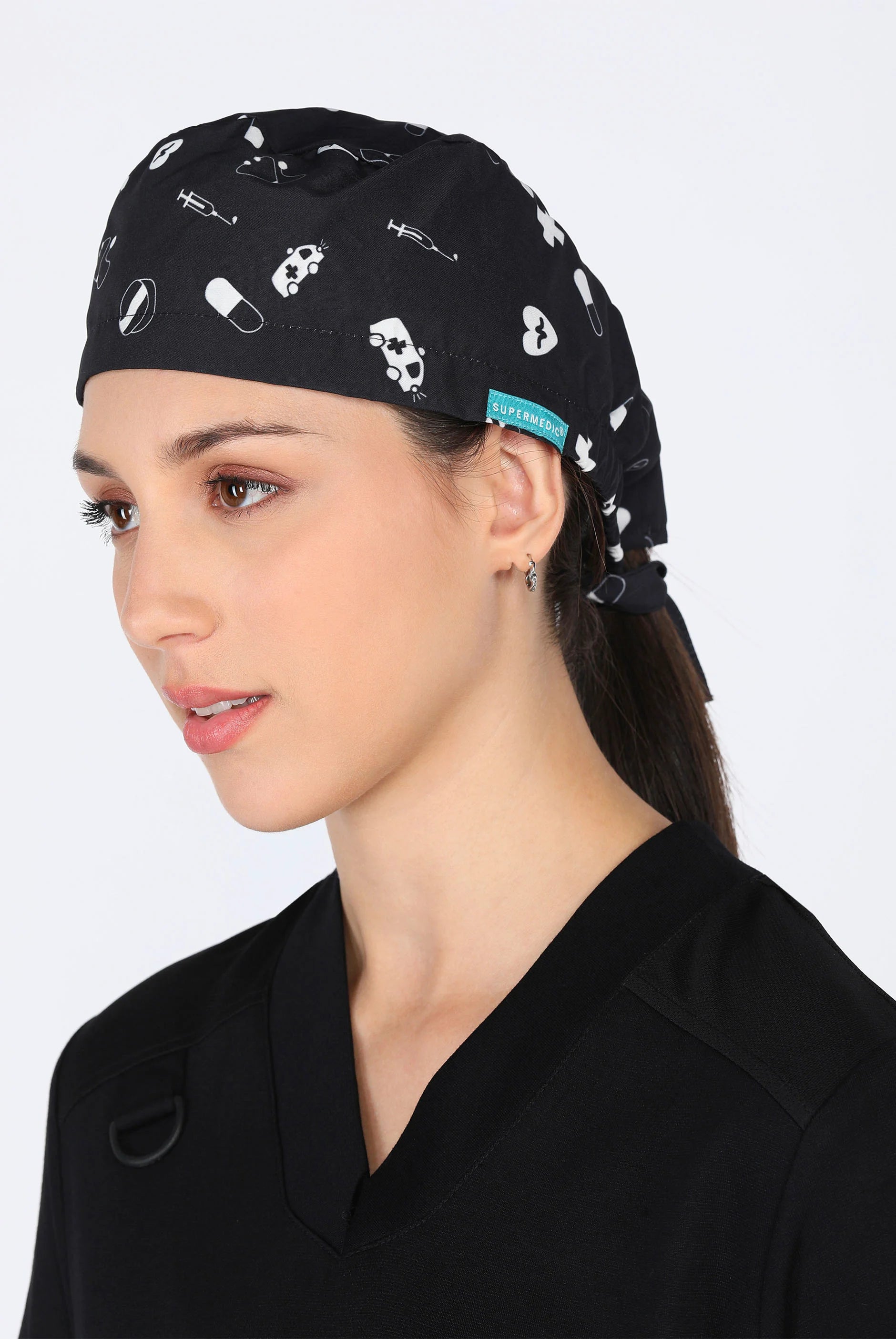 Black Scrub Printed Cap for Women