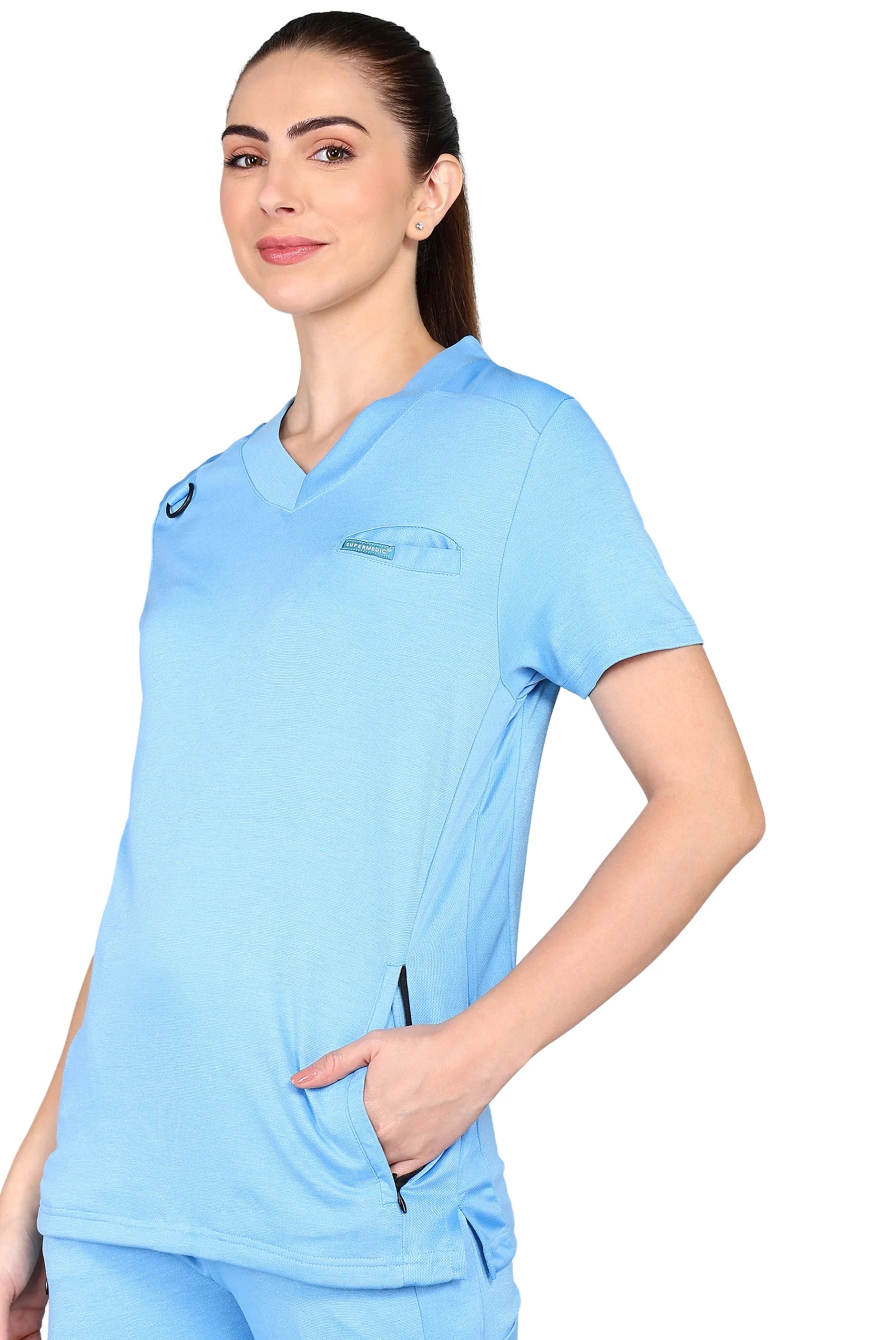 Sky Blue Scrub Set - Stretchable Top & Standard Bottom