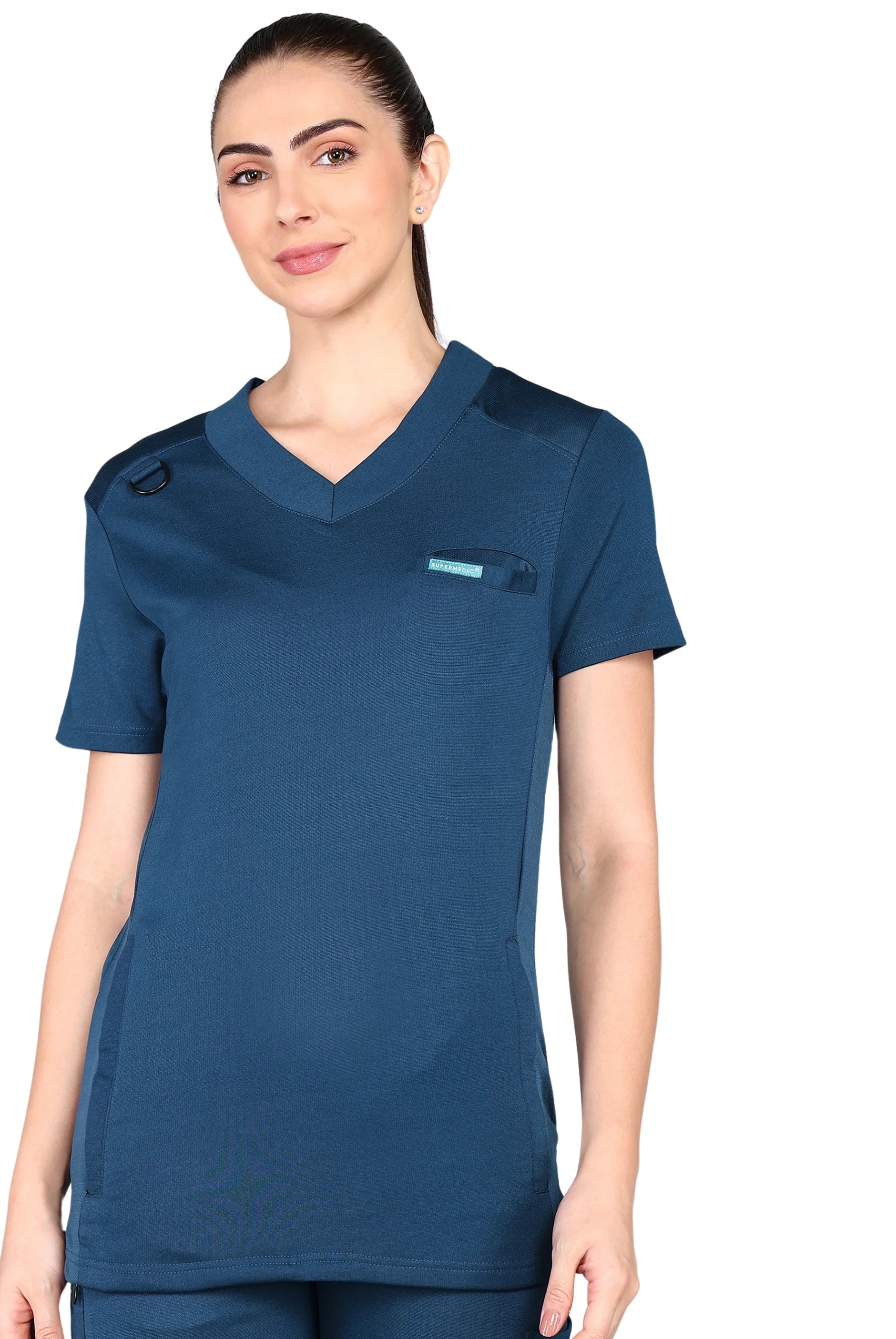 Women's Teal Navy Scrub Set - Stretchable Top & Regular Bottom