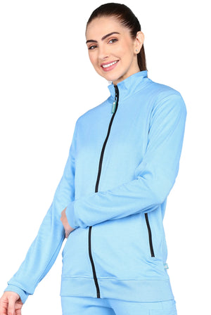 Fade-Resistant Women's Sky Blue Scrub Jacket - Supermedic