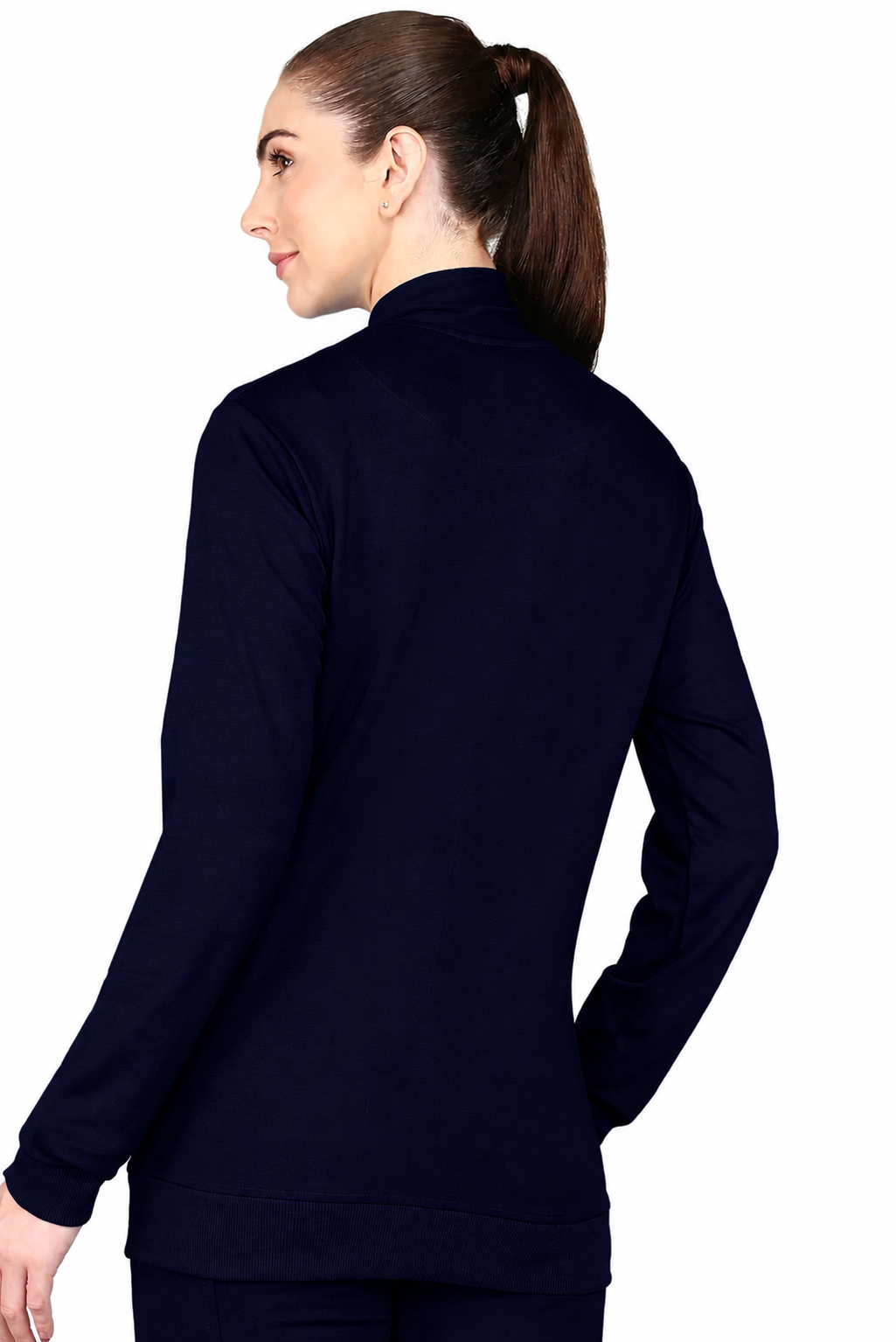 True Navy Turtle Neck Scrub Jogger Set for women with 4-Way Stretch
