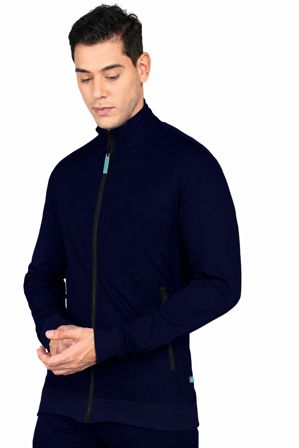 True Navy Turtle Neck Scrub Jogger Set for Men with 4-Way Stretch