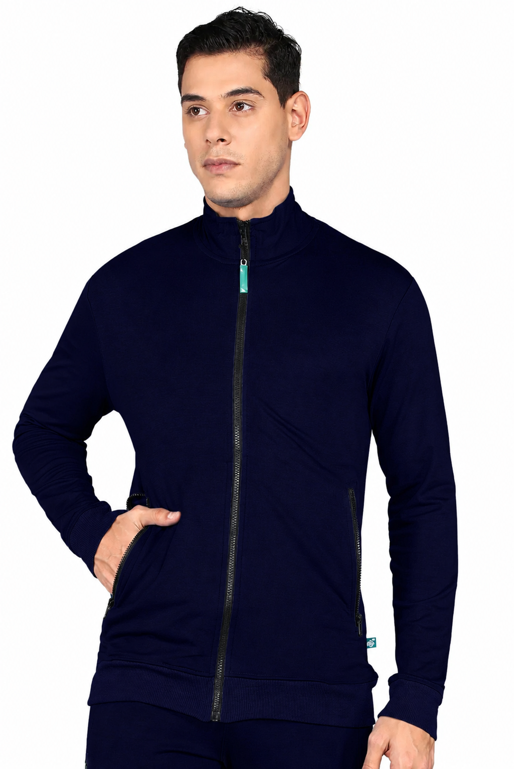 True Navy Turtle Neck Scrub Jogger Set for Men with 4-Way Stretch