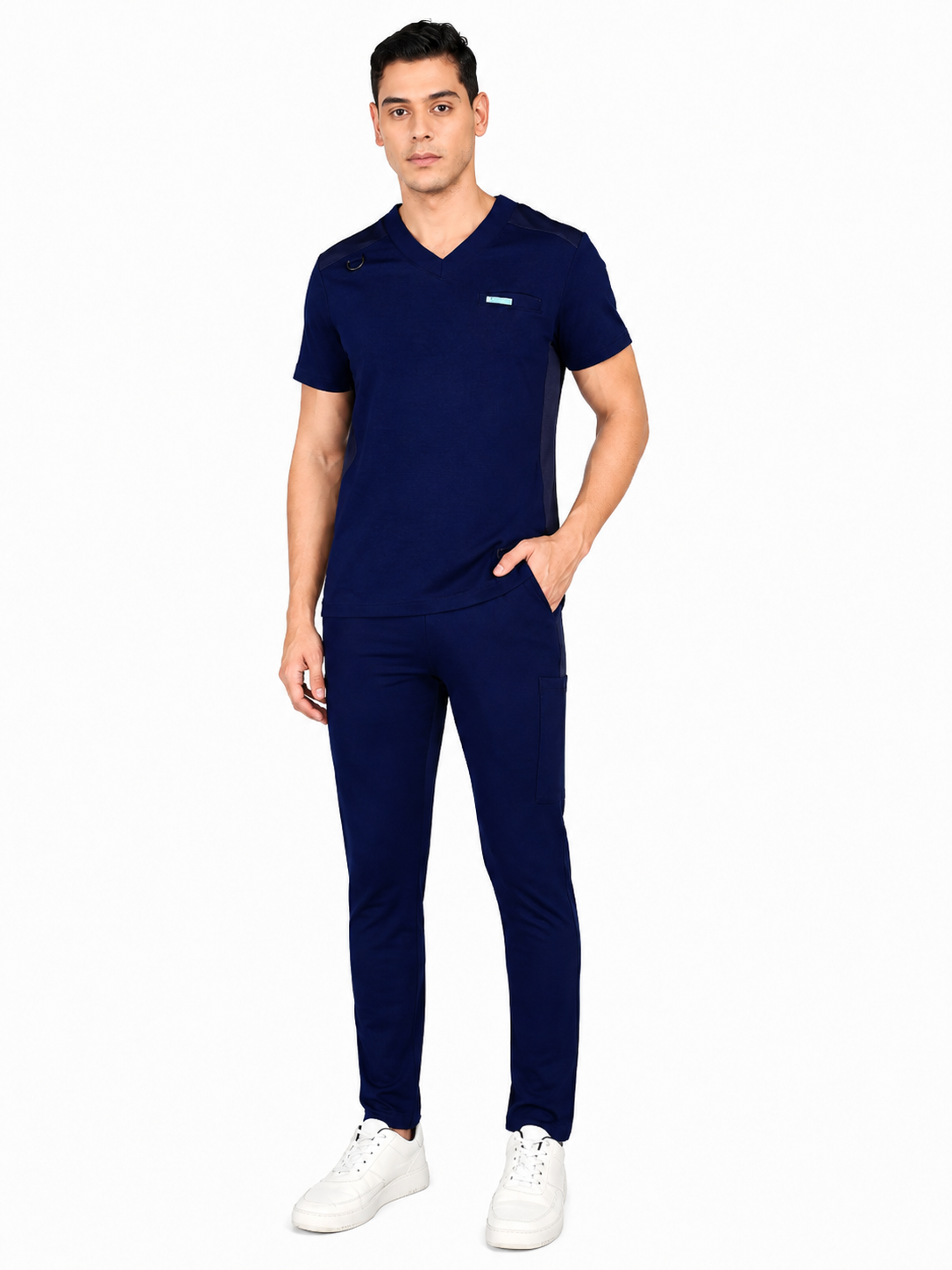 4-Way Stretchable Men's True Navy Top & Standard Bottom Scrub Set