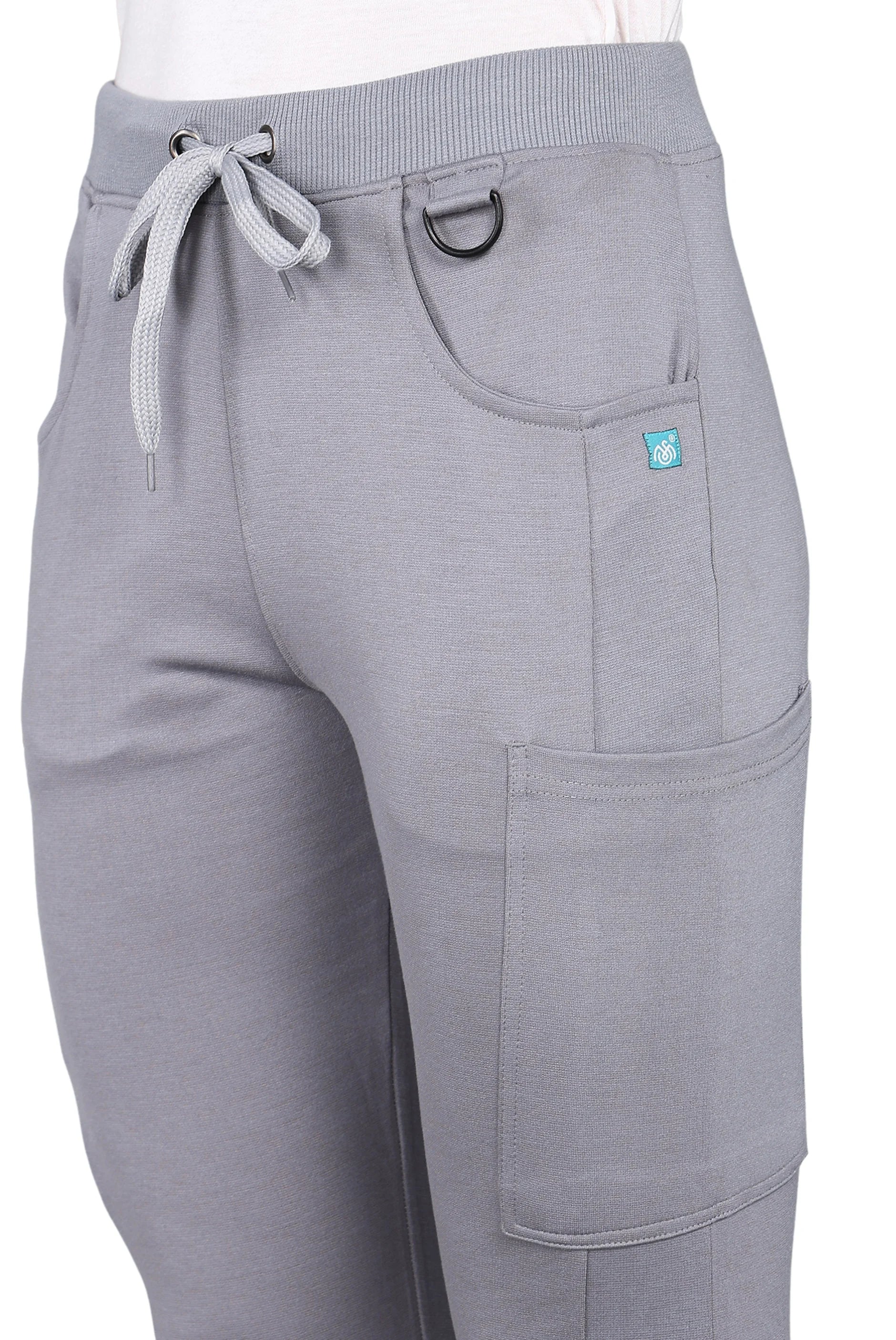 All-in-one grey jogger scrub set for efficiency.