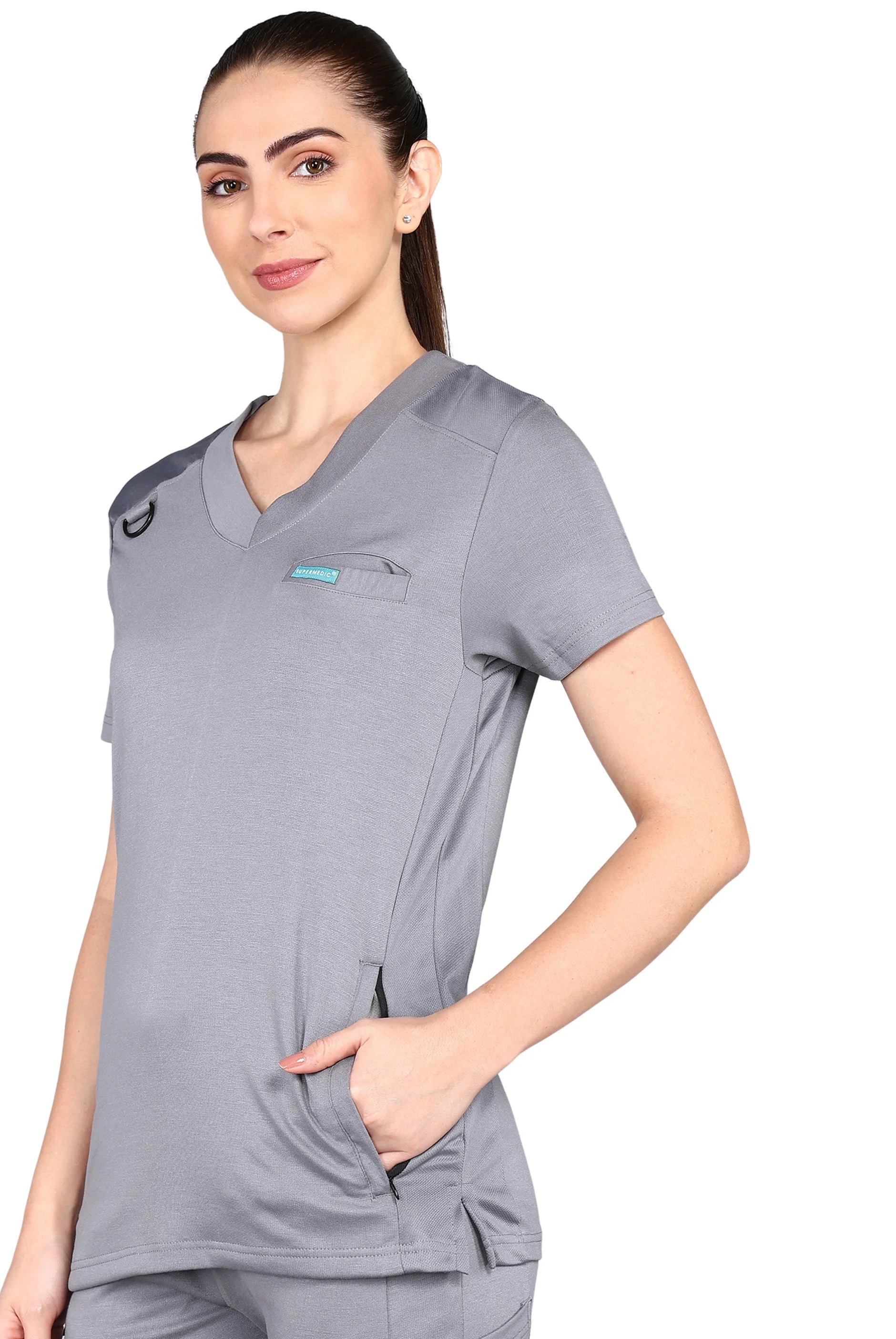 Grey Scrub Set - Stretchable Top & Standard Bottom