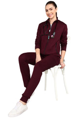 Women's Maroon Scrub Jackets with Personalized Embroidery & 2 Secured Pockets - Supermedic