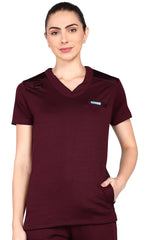 Maroon jogger scrub set with functional pockets.