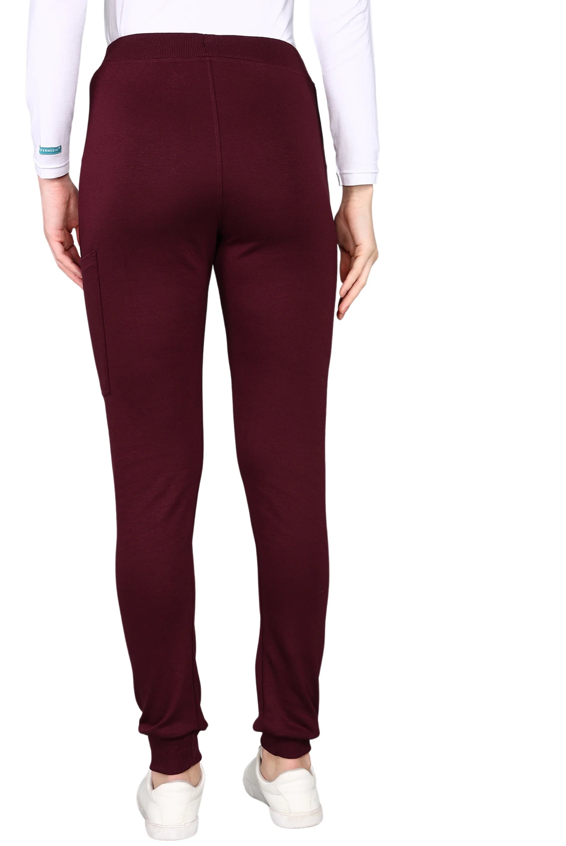 Essential maroon jogger scrub set with integrated pockets.