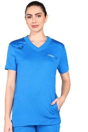 Royal blue jogger scrub set with practical pockets.