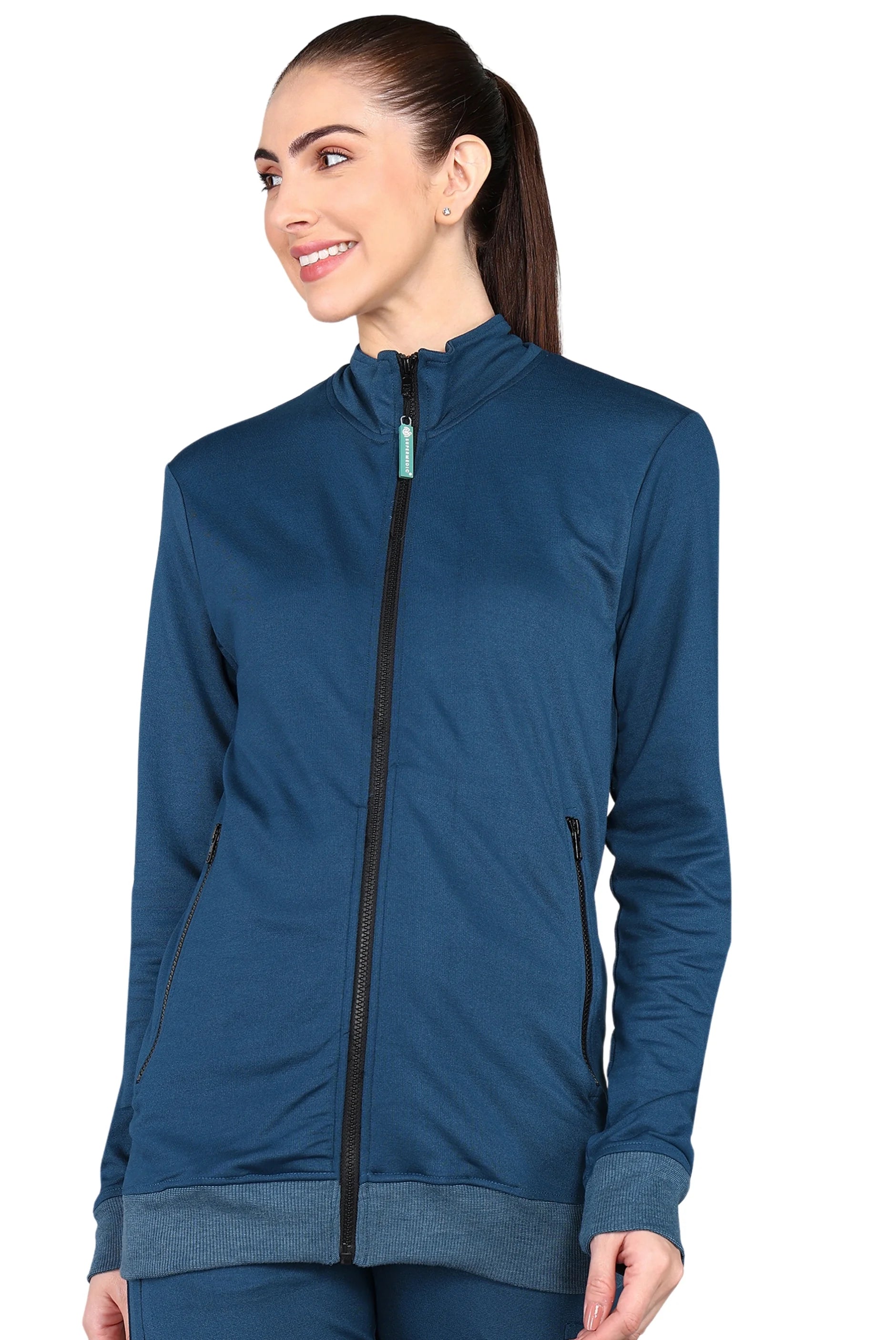 Full Cover Zipper Teal Blue Scrub Jacket for Women - Supermedic