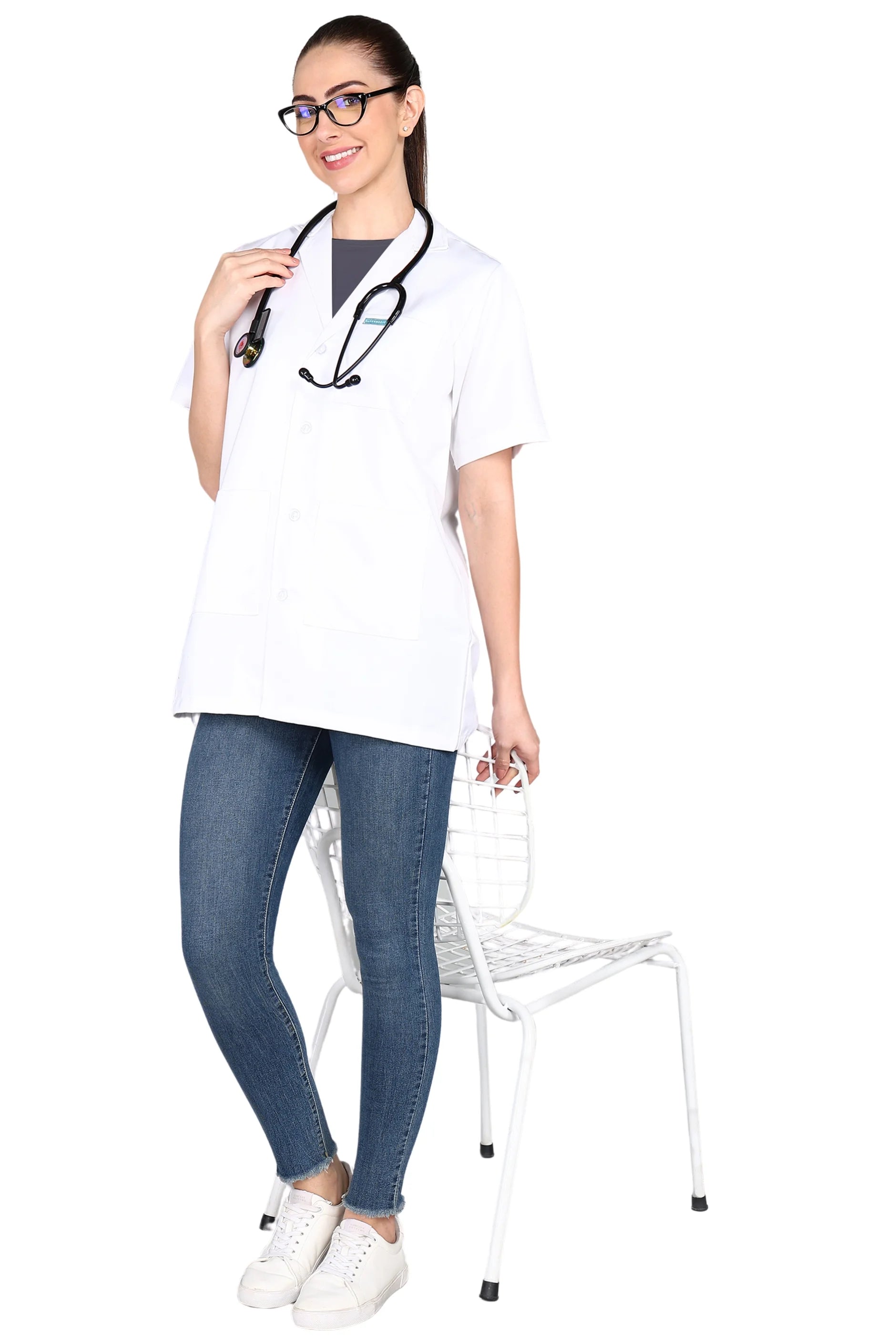 White Lab Coat Short Sleeve For Women - Supermedic