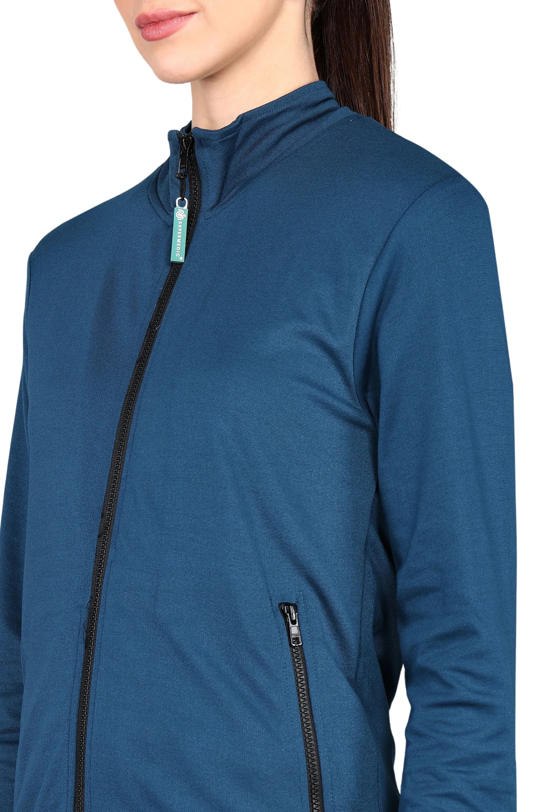 Wrinkle-Free Teal Blue Scrub Jacket for Women - Supermedic