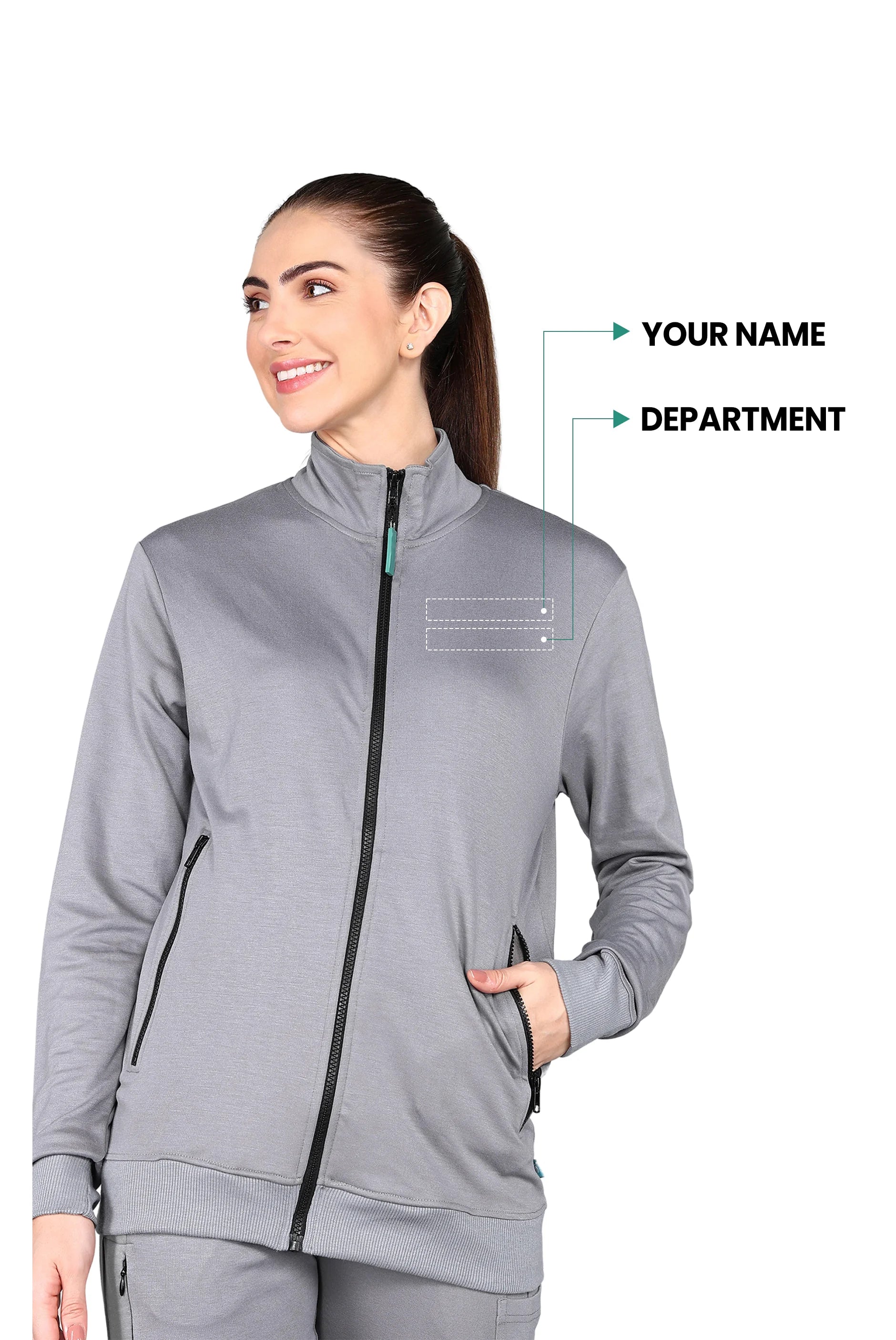 Stylish Banded Collar Grey Scrub Jacket for Women - Supermedic