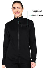 Black Turtle Neck Scrub Jacket for Women with 4-Way Stretch