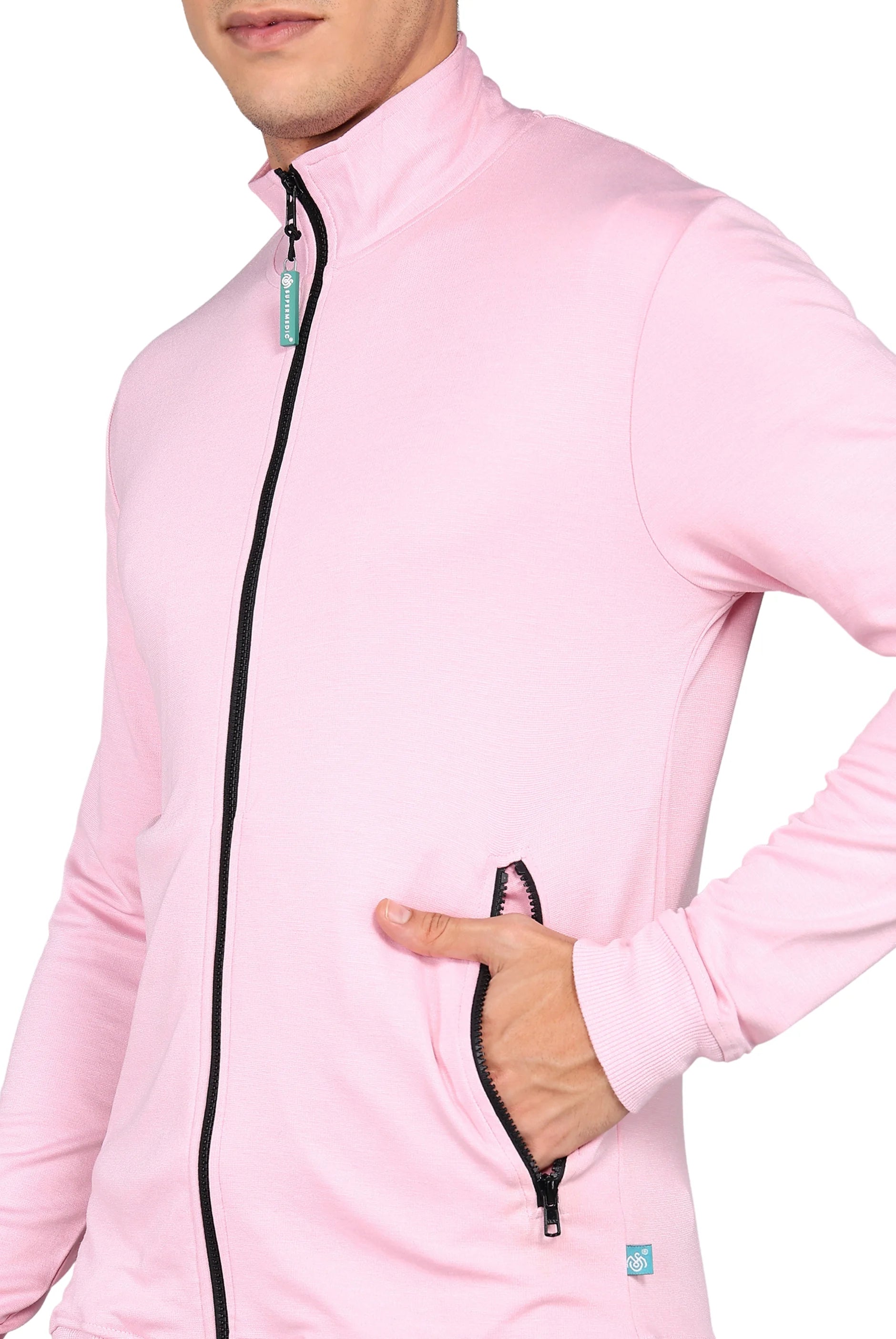 Men's Pink Scrub Jacket With Full Cover Zipper - Supermedic