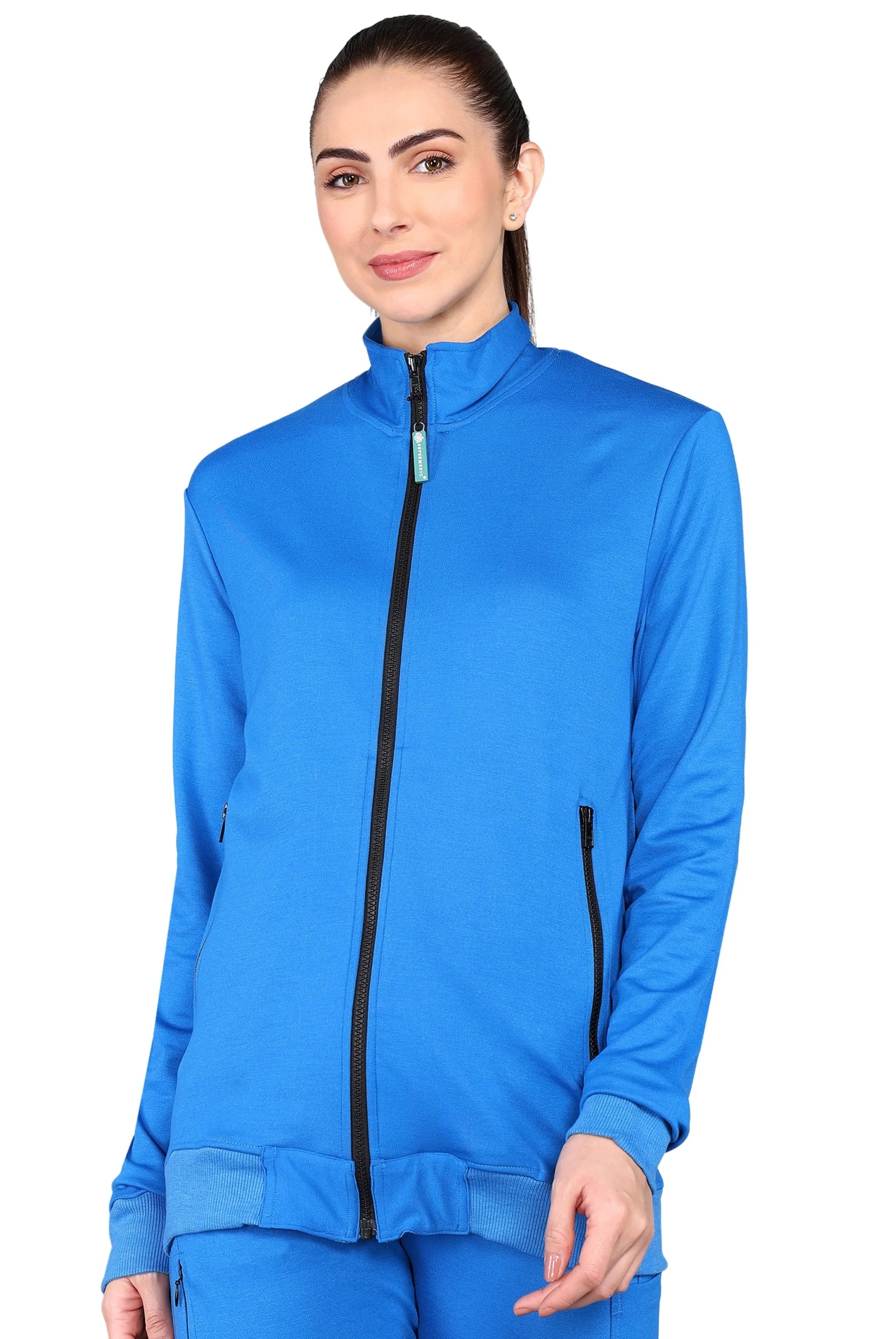 Full Cover Zipper Royal Blue Scrub Jacket for Women - Supermedic