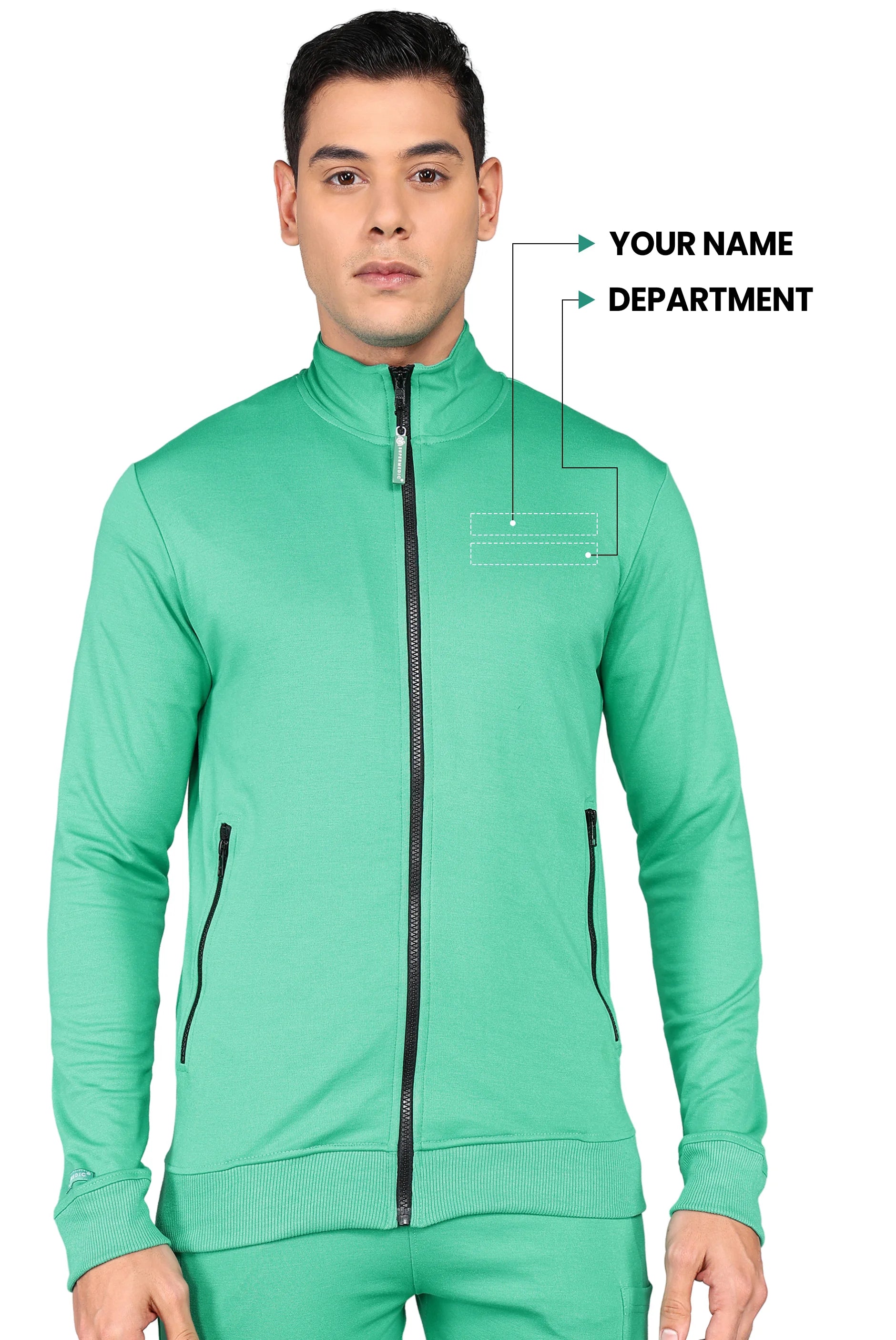 Green Turtle Neck Scrub Jogger Set for Men with 4-Way Stretch