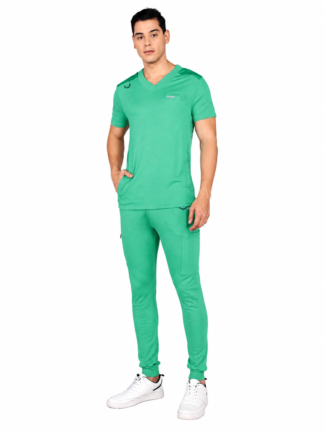 4-Way Stretchable Men's Green Top & Jogger Bottom Scrub Set