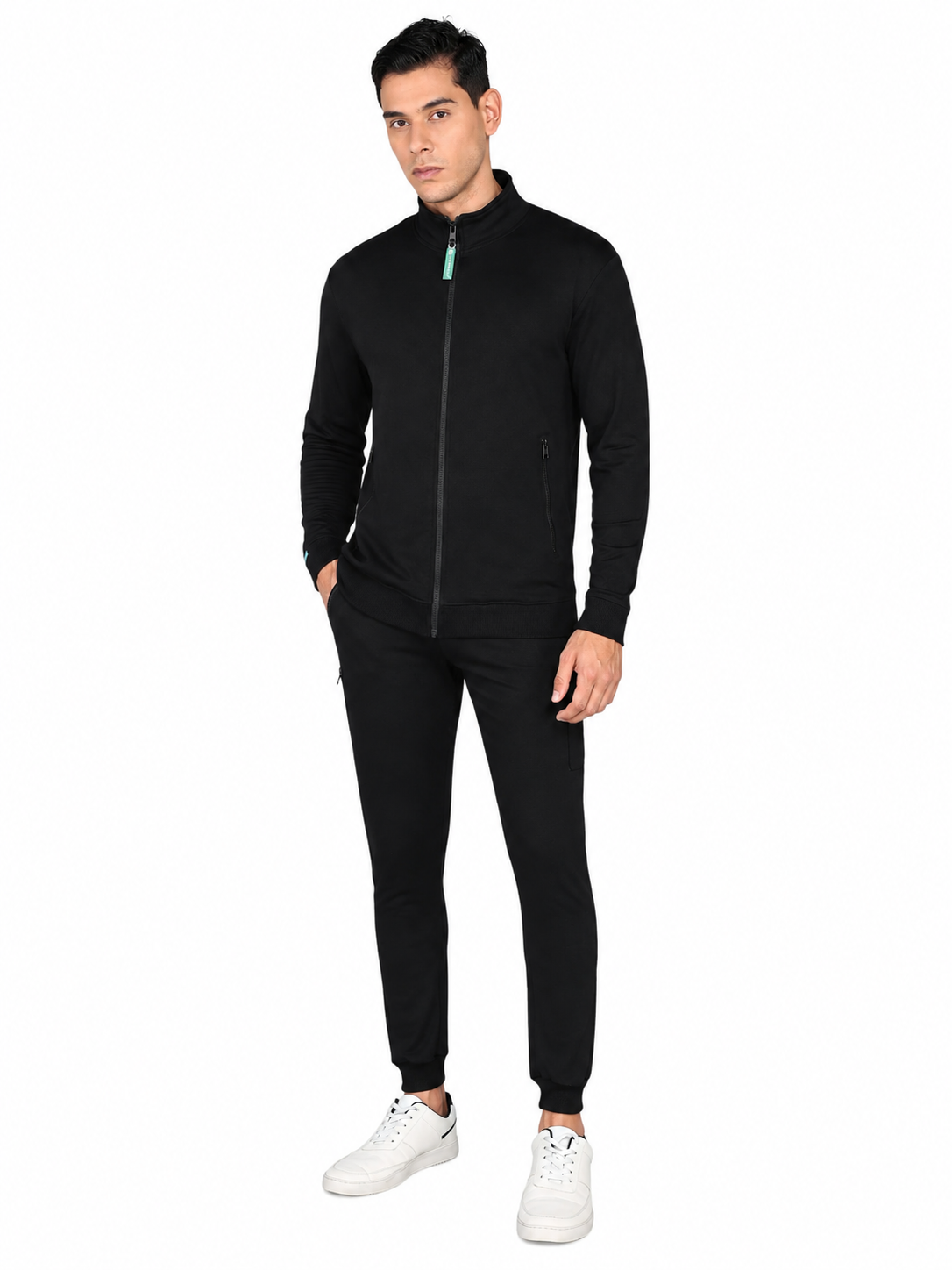Black Turtle Neck Scrub Jogger Set for Men with 4-Way Stretch