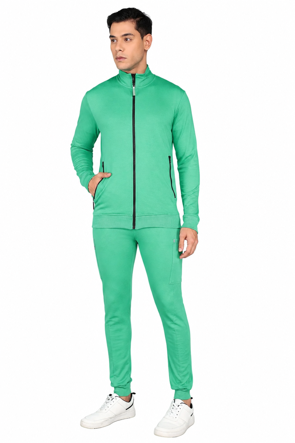 Green Turtle Neck Scrub Jogger Set for Men with 4-Way Stretch