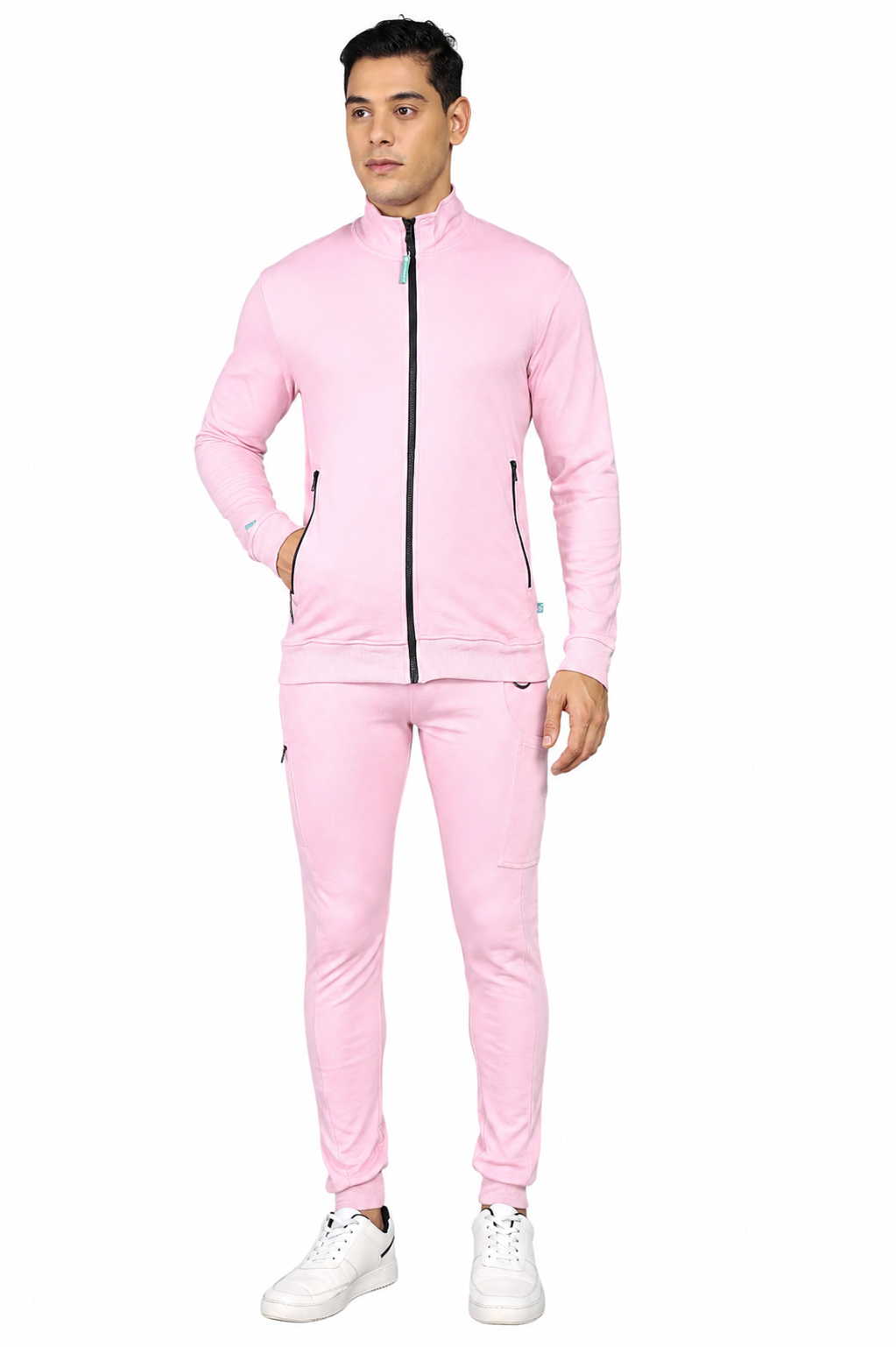 Pink Turtle Neck Scrub Jogger Set for Men with 4-Way Stretch