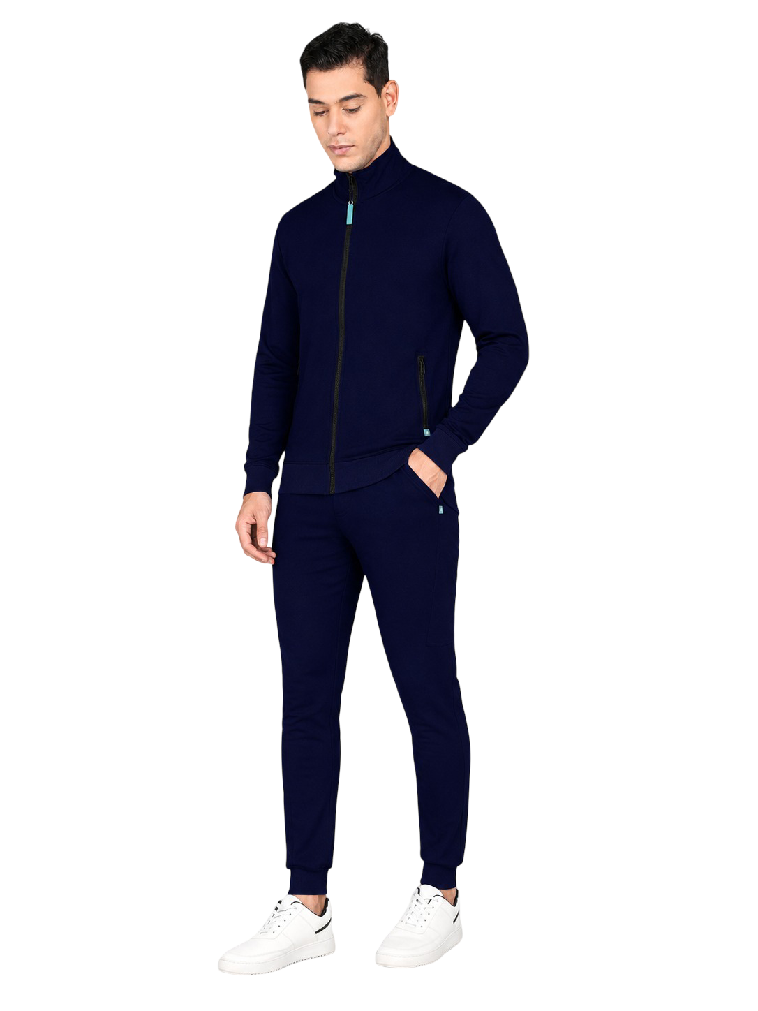 True Navy Turtle Neck Scrub Jogger Set for Men with 4-Way Stretch