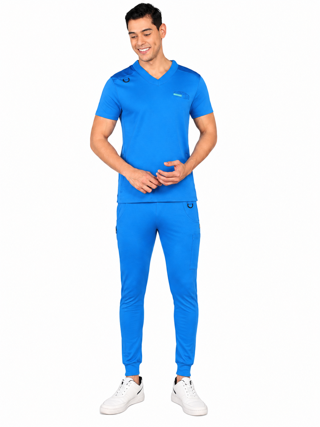 4-Way Stretchable Men's Royal Blue Top & Jogger Bottom Scrub Set