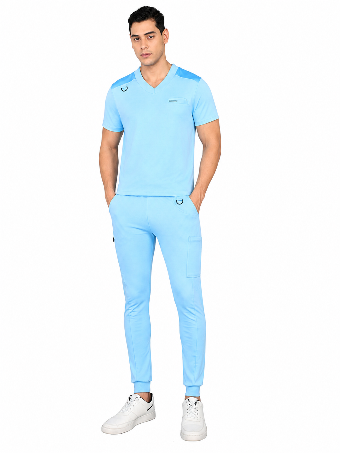 4-Way Stretchable Men's Sky Blue Top & Jogger Bottom Scrub Set