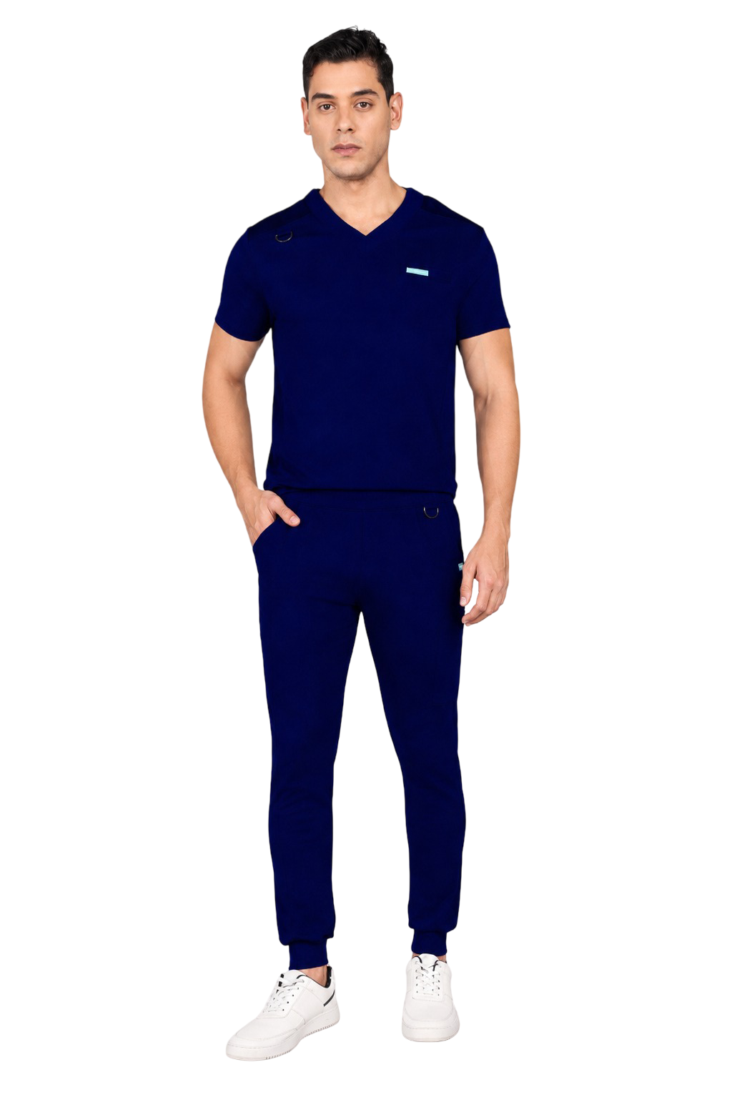 4-Way Stretchable Men's True Navy Top & Jogger Bottom Scrub Set