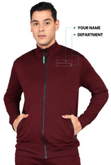 Maroon Turtle Neck Scrub Jogger Set for Men with 4-Way Stretch