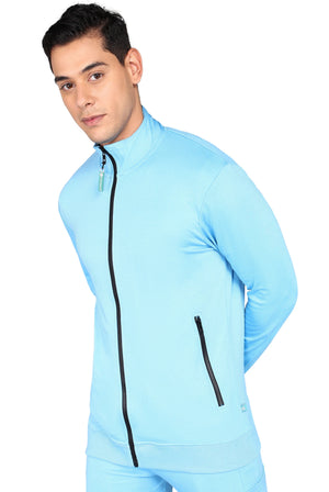 Full Cover Zipper Sky Blue Scrub Jacket for Men with 2 Sided Pockets - Supermedic