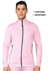 Pink Turtle Neck Scrub Jacket for Men with 4-Way Stretch