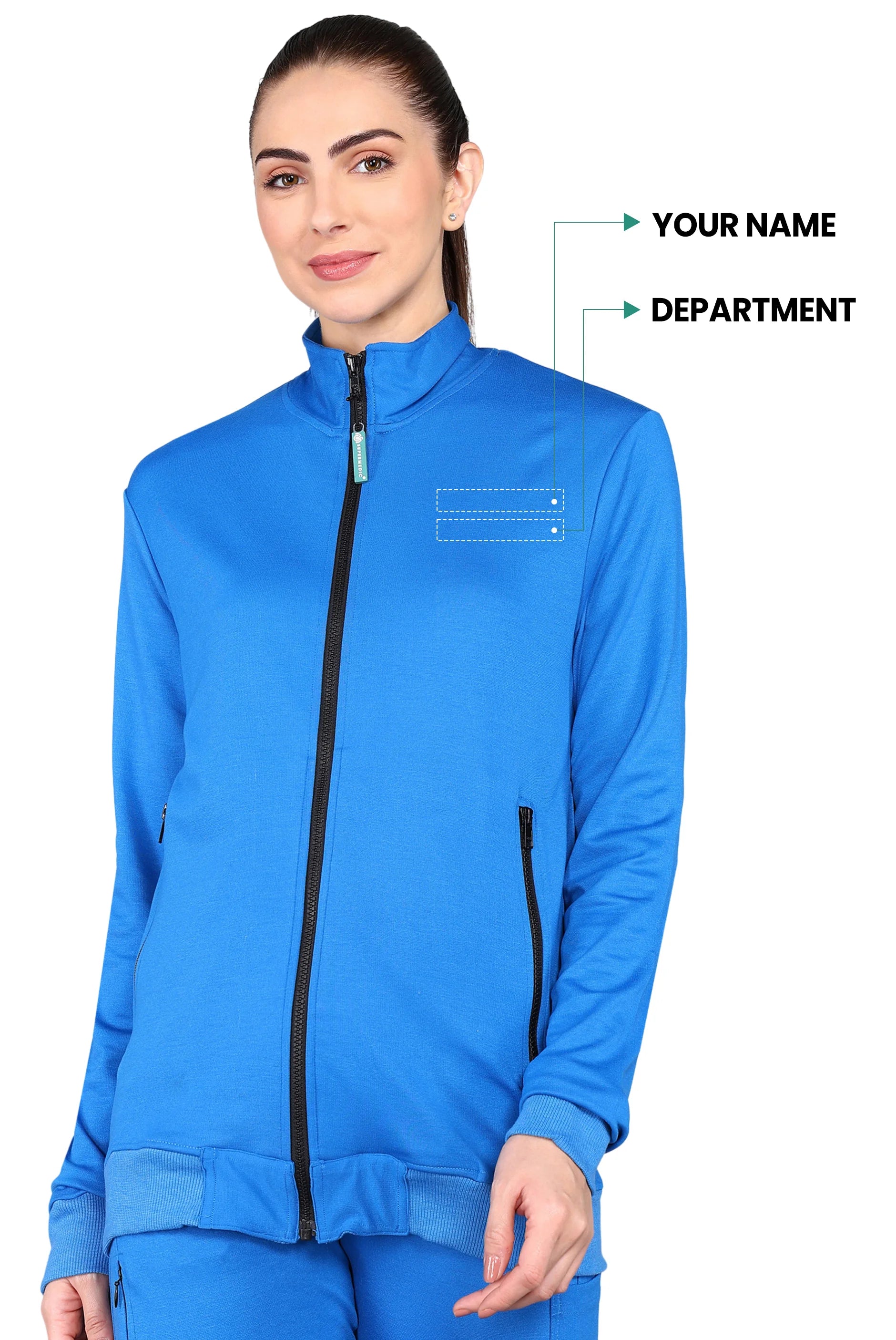 Royal Blue Turtle Neck Scrub Jogger Set for Women with 4-Way Stretch