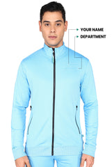 Sky Blue Turtle Neck Scrub Jacket for Men with 4-Way Stretch