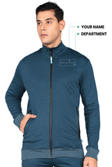 Teal Navy Turtle Neck Scrub Jacket for Men with 4-Way Stretch