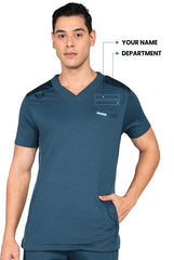 Stretchable Men's Teal-Navy Top & Standard Bottom Scrub Set