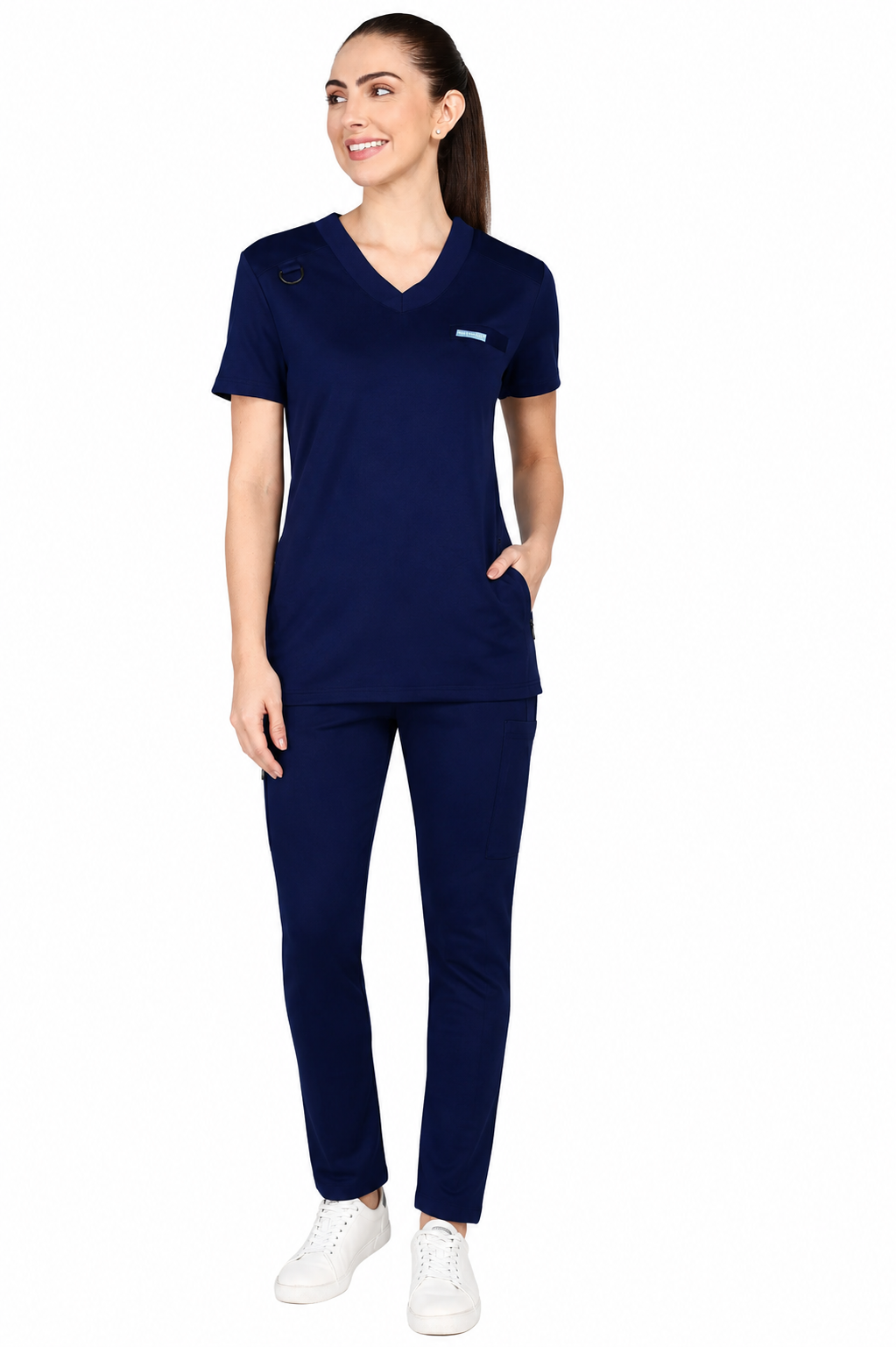 4-Way Stretchable Women's True Navy Top & Standard Bottom Scrub Set