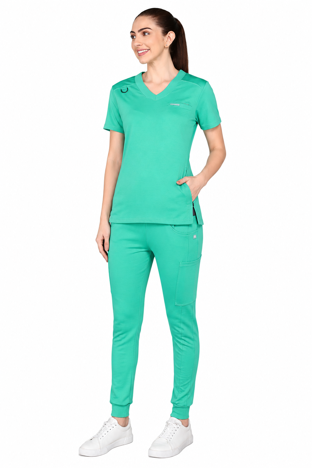 4-Way Stretchable Women's Green Top & Jogger Bottom Scrub Set