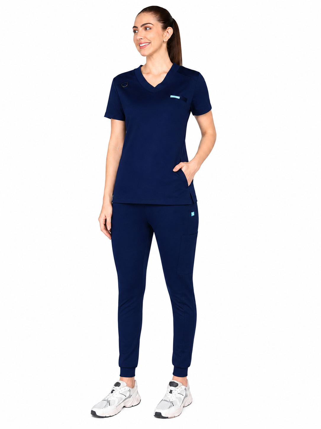 4-Way Stretchable Women's True Navy Top & Jogger Bottom Scrub Set